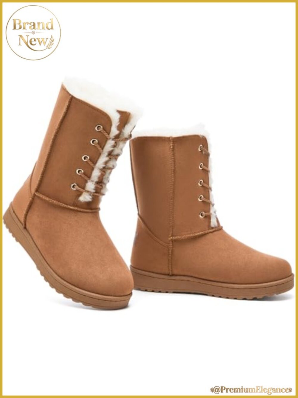 Women's Winter Snow Boots Fuzzy Mid Calf Warm Booties Lace Up